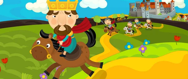 Cartoon scene with king on a horse - for different fairy tales - illustration for children — Stock Photo, Image