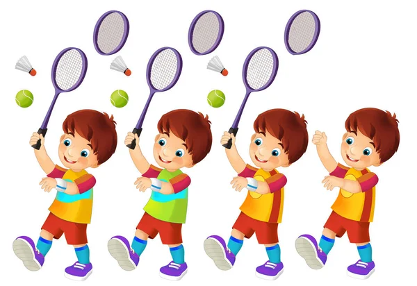 Kreskówka chłopców szkolenie tenisowe — Zdjęcie stockowe