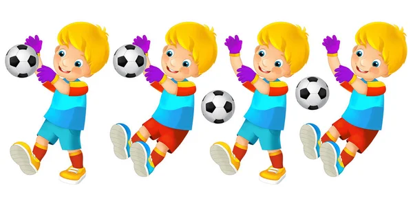 Kreskówka dziecko gry piłka nożna - aktywność - ilustracja dla dzieci — Zdjęcie stockowe
