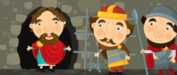 Мультфильм счастливая и смешная сцена с рыцарем - иллюстрация для детей — стоковое фото