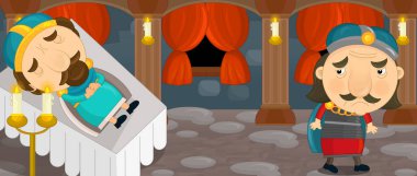 ATI veya yatarken Kral ile çizgi film sahne