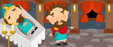 ATI veya yatarken Kral ile çizgi film sahne