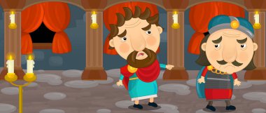 Karikatür mutlu ve komik Şövalyeleri veya krallar konuşmayı - illüstrasyon çocuklar için 