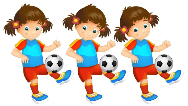 Dibujos animados niño - niña - jugar al fútbol - actividad - ilustración para niños — Foto de Stock