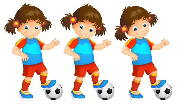 Crianças dos desenhos animados - meninas - jogar futebol — Fotografia de Stock