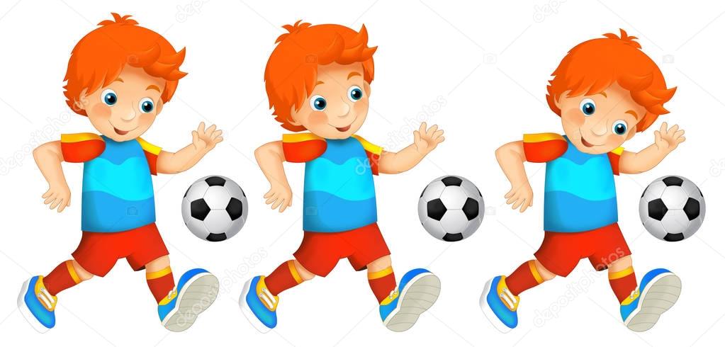 Cartoon child - boy - playing football - activity - illustration for children