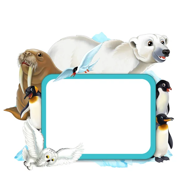 Cartoon winter frame with arctic animals - illustration for children