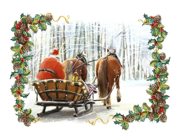 Kerstmis winter gelukkig scène met frame — Stockfoto