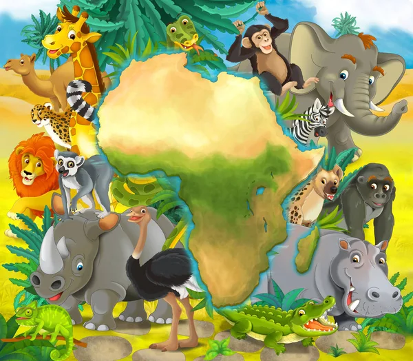 Cartoon Afrikaanse dieren - met kaart - frame voor Titel - illustratie voor kinderen — Stockfoto