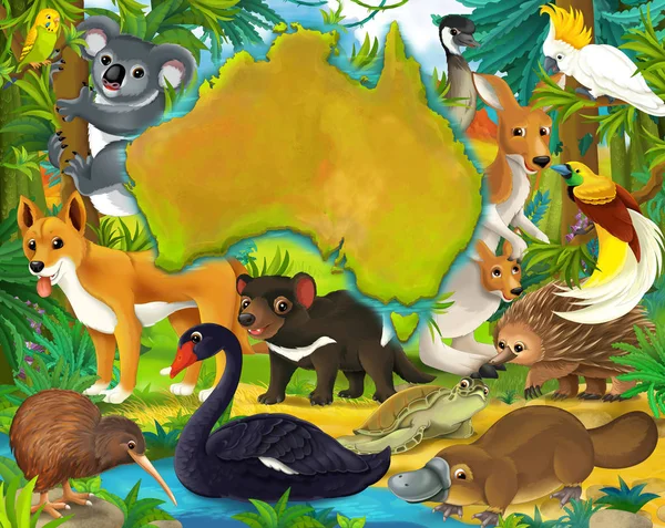 Australská zvířata - mapa - rám kreslený titul - ilustrace pro děti — Stock fotografie
