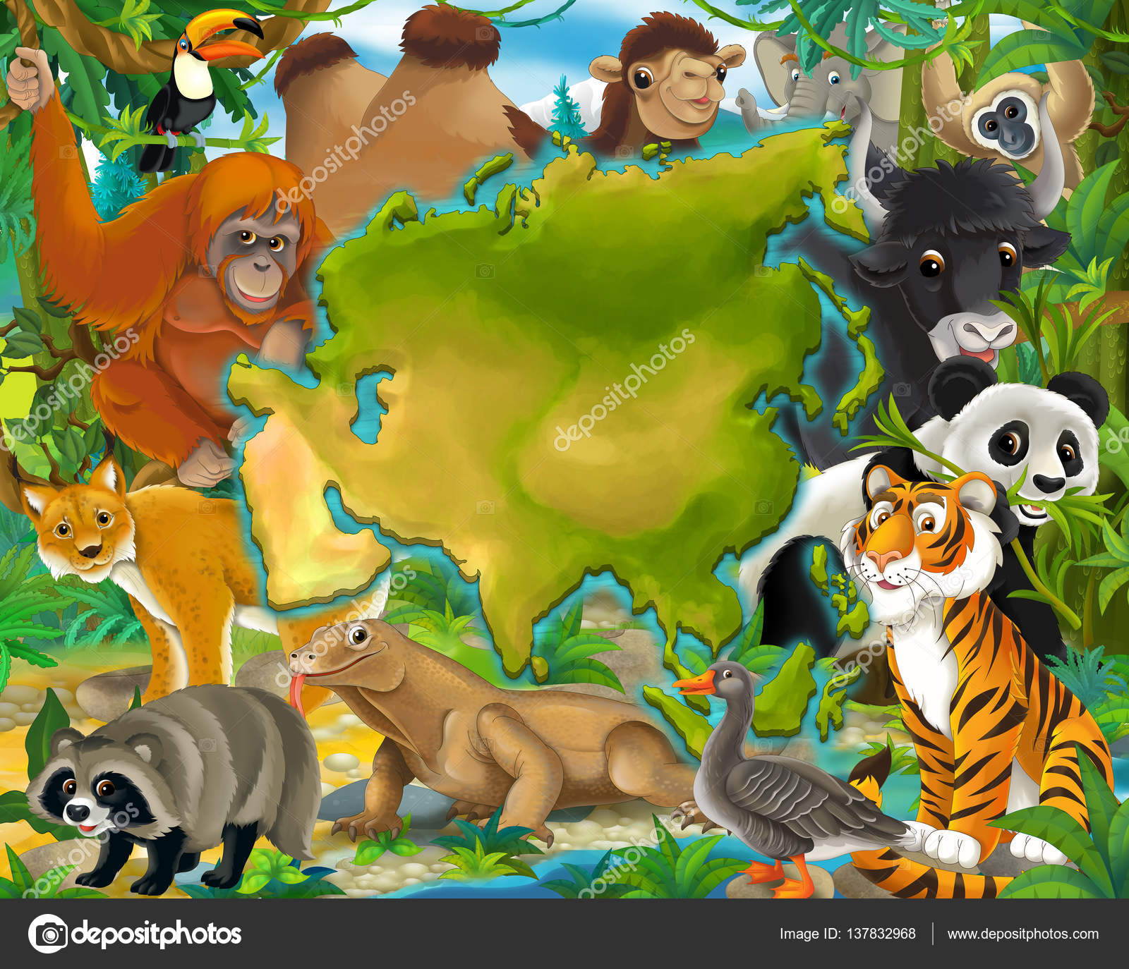 Cartoon animals of asia Stock Photo by ©agaes8080 137832968
