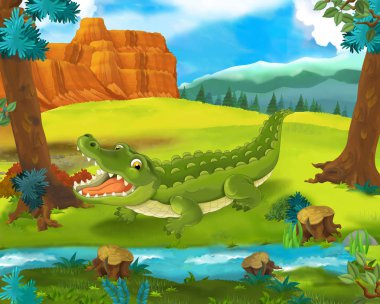 Çizgi film timsah ile kıta harita 