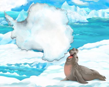 Çizgi film deniz fil kıta harita ile