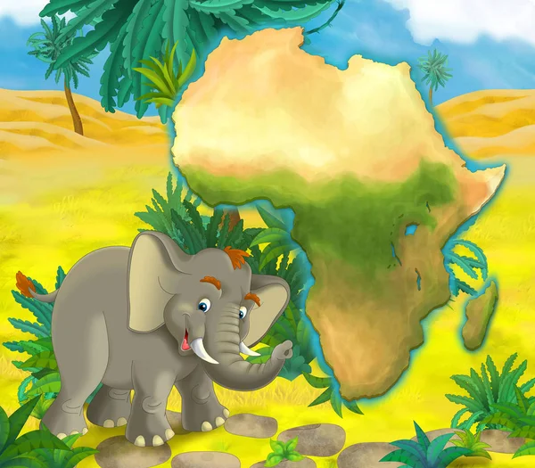 Cartoon elephant with continent map