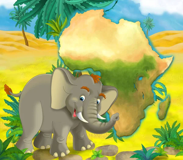 Cartoon olifant met continent kaart — Stockfoto