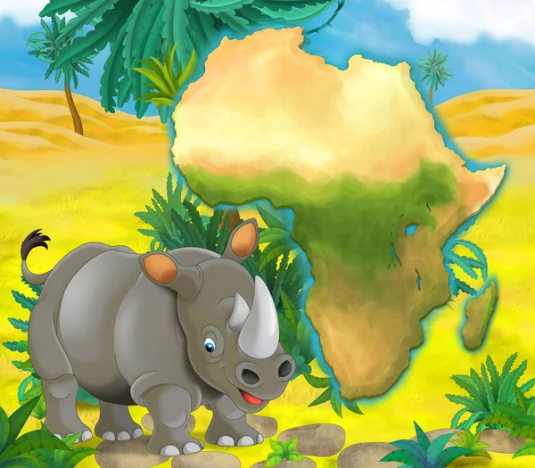 Cartoon rhino with continent map