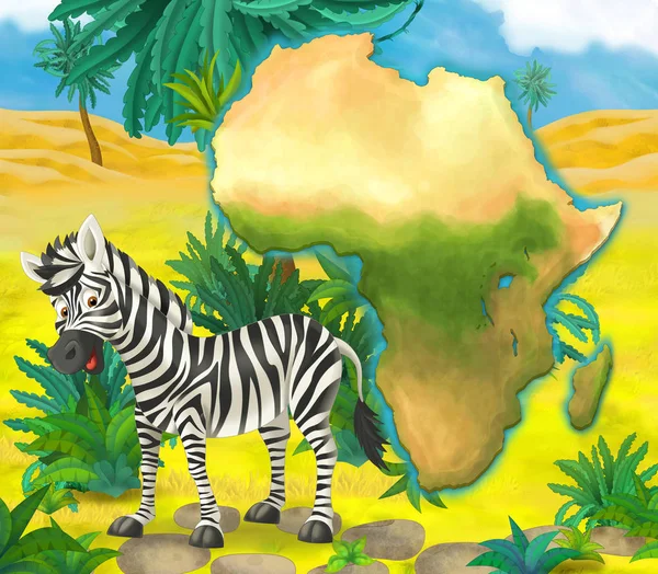 Cartoon zebra met continent kaart — Stockfoto