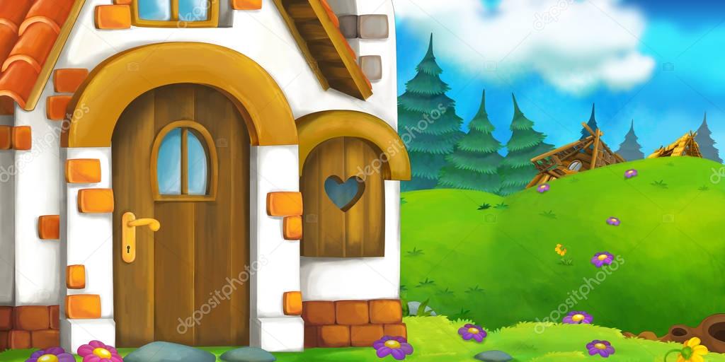 Cartoon background of an old house 