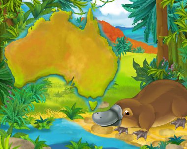 Çizgi film platypus kıta harita ile