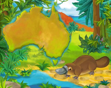 Çizgi film platypus kıta harita ile