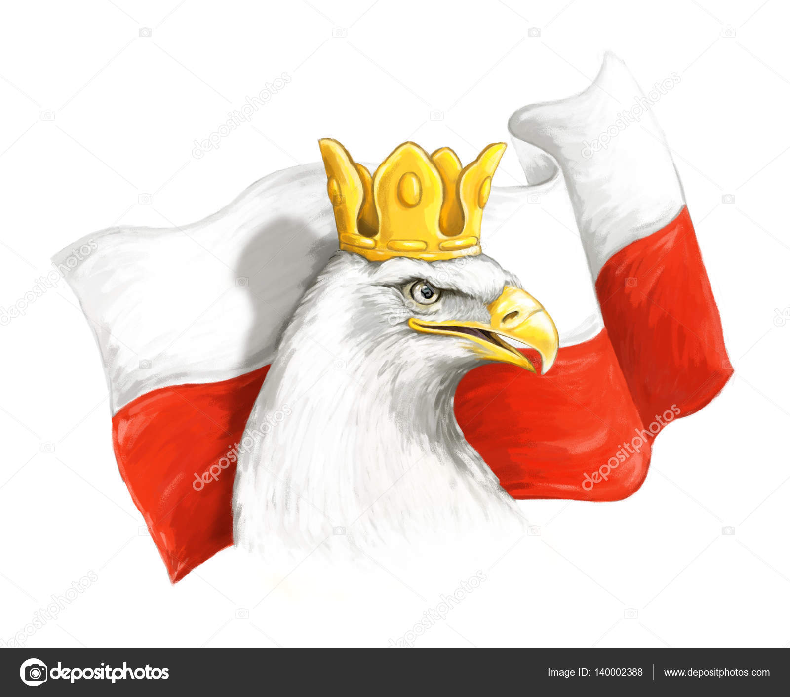 Dibujos animados águila y bandera de esmalte - cabeza en corona -  ilustración para niños Ilustración de stock #140002388 de ©agaes8080, image size:1600x1411