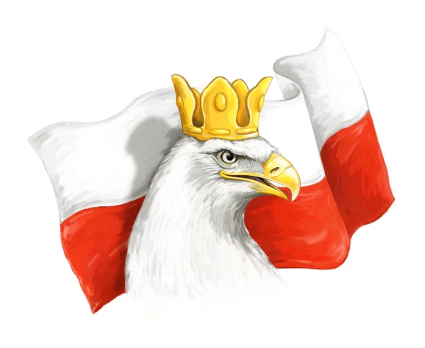 Kartal karikatür ve bayrak - kafasına taç - illüstrasyon çocuklar için Lehçe