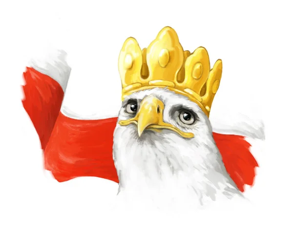 Dibujos animados águila y bandera de esmalte - cabeza en corona - ilustración para niños —  Fotos de Stock