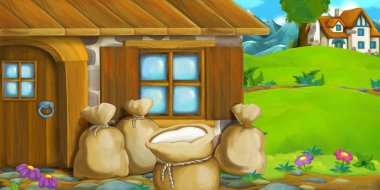 Eski evlerin bir çizgi film arka plan 