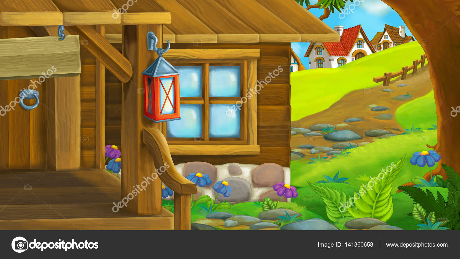 Cartoon background of an old houses Stock Photo by ©agaes8080 141360658
