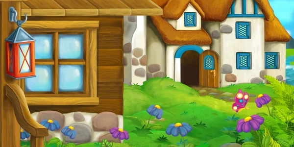 Cartoon background of an old houses — Stock Photo, Image