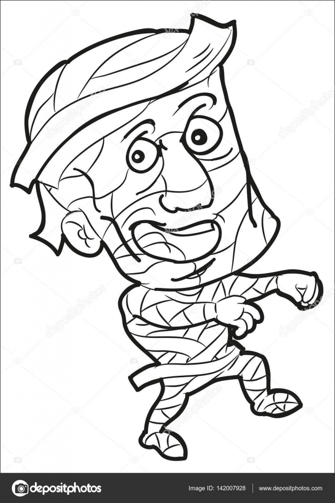 happy smiling cartoon mummy coloring page — Stock Vector © agaes8080