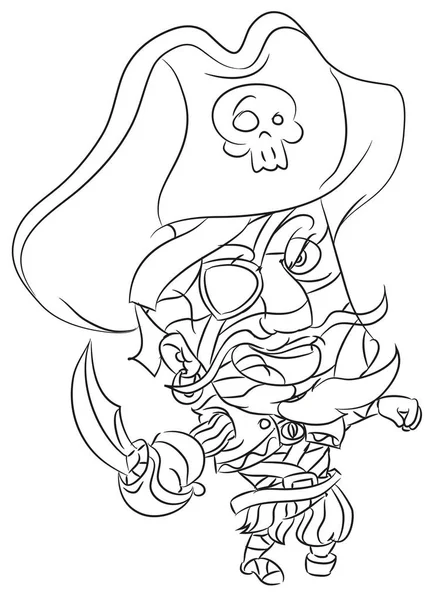 Happy smiling cartoon pirate mummy coloring page — Stock Vector