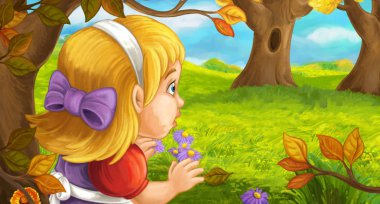 genç kız ile çizgi film sahne