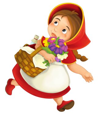 Yemek Sepeti ve çiçekler ile küçük kız çizgi film
