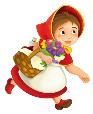 Yemek Sepeti ve çiçekler ile küçük kız çizgi film