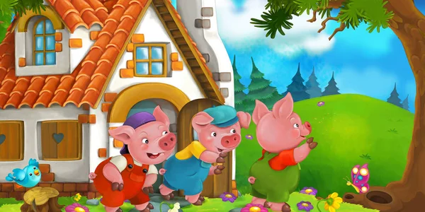 Cartoon scene with three pigs — Stock Photo, Image