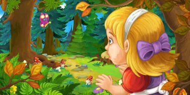 çizgi film sahne ağacının altında ormandaki 