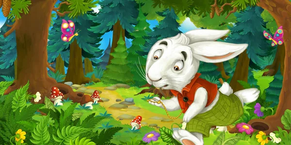 cartoon scene with running rabbit