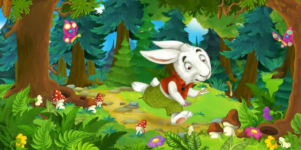 cartoon scene with running rabbit