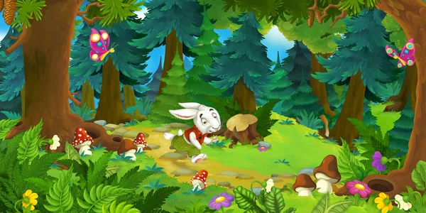 cartoon scene with running rabbit - Stock Image - Everypixel