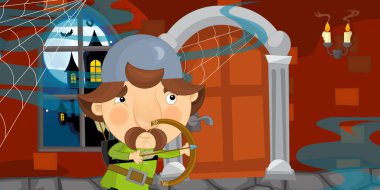 Cadılar Bayramı sahne Ortaçağ savaşçı ile çizgi film 