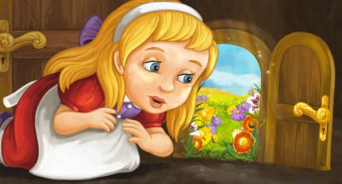 genç kız ile çizgi film sahne 