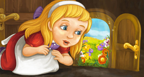 cartoon scene with young girl 