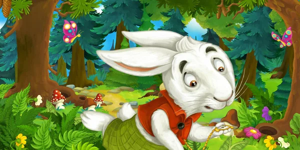 Cartoon scene with running rabbit — Stock Photo, Image