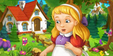 genç kız ile çizgi film sahne 