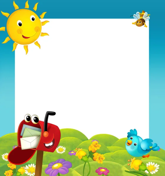 Cartoon frame with happy mail box — Stock Photo, Image