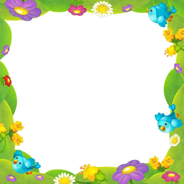 Frame with cute birds and flowers — Stock Photo, Image