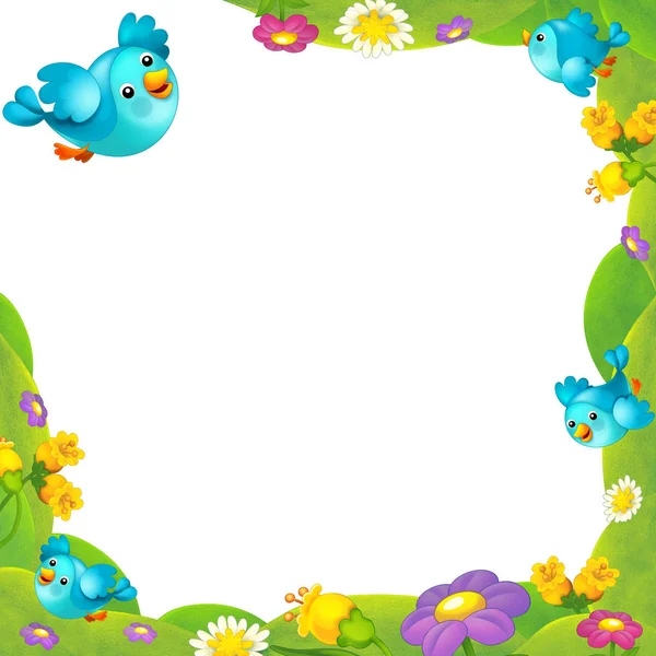 Frame with cute birds and flowers — Stock Photo, Image