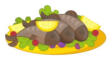 Çizgi film balık renkli yemek