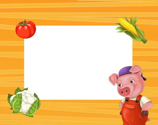 Cartoon frame with cute pig — Stock Photo, Image